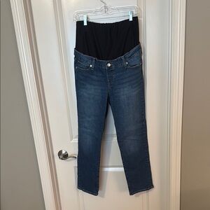 Blue Ankle Cropped Maternity Jeans with Stretchy Waistband
